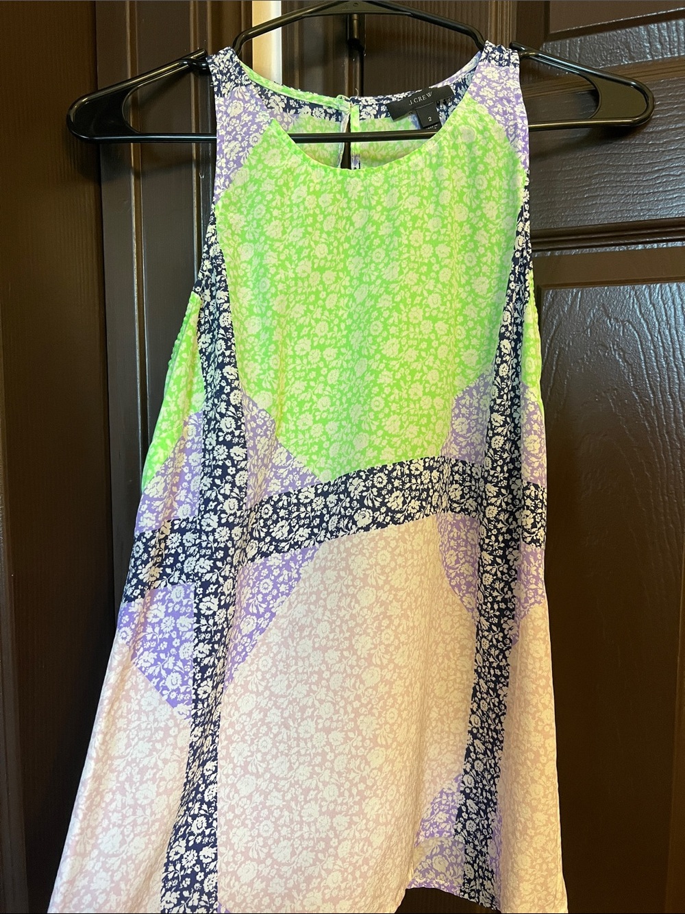 J. Crew Lime Green, Lavender & Navy Floral Panelled Sleeveless Top